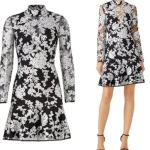 Adelyn Rae A Line Dress Small Black Illusion Silver Hourglass Lace Sequin